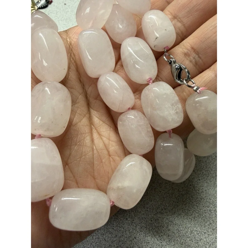 Rose Quartz Chunky Beaded Hand Knotted Necklace 18